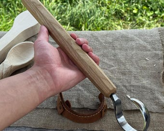Long Scorp Knife with Gift Box – Hand-Forged Curved Carving Knife for Spoons, Bowls & Kuksas – Gift for Woodworkers.