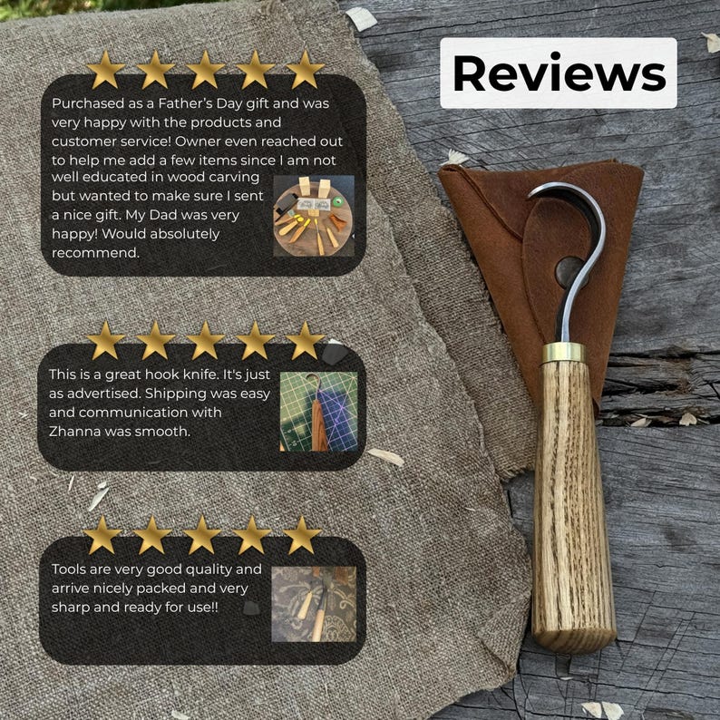 Forged Hook Knife for Wood Carving. Sharp Carbon Steel Blade, Ash Wood Handle, Leather Sheath. Beginners Knife for Carving Spoons, Bowls. image 9