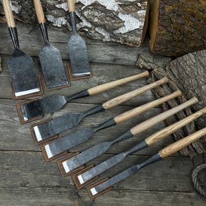 Timber Slick Chisels, Custom Size. Sharp Blade. Hand Forged from Hardened Carbon Steel, Ash Handle Withstands Mallet Blows. Carpenter Tools