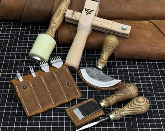 Leatherworking Tool Kit, 52100 Carbon Steel, Hand Forged Leather Cutting Knives, Skiving Tools