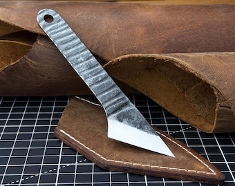 Kiridashi – a Compact and Razor-Sharp Knife. Japanese Style Blade. Hand Forged from hardened Carbon 52100 Steel, with Sheath. Utility Knife.