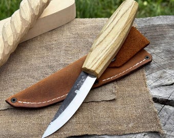Whittling Sloyd Knife, Hand Forged 52100 Carbon Steel Blade, Ergonomic Handle, Wood Carving Tool