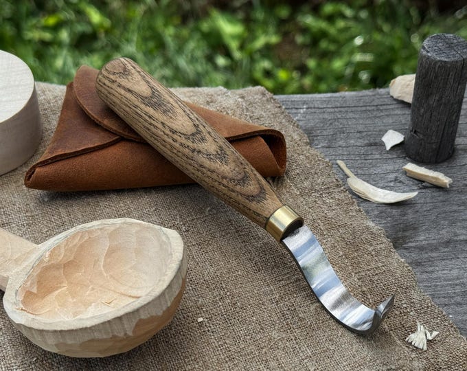 Hook Knife, Hand Forged 52100 Carbon Steel, Spoon Carving Knife, Bowl Hollowing Tool