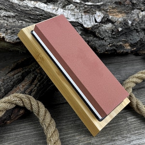 Double-Sided Stone with Wooden Stand. Quality Stone, Durable Wooden Stand. Stone For Sharpening Wood Carving, Kitchen Knives And Other Tools