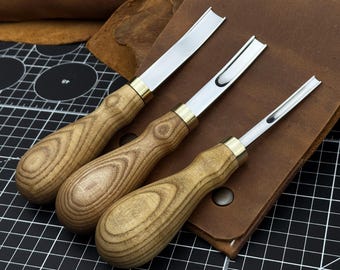 Recortadora de bordes de cuero. Hoja afilada como una navaja. Forjada a mano con acero endurecido de primera calidad. Mango ergonómico. Recortadora de bordes para trabajos de cuero. Regalo para hombre.