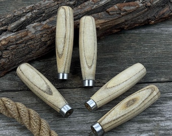 Set of 5 Ash Wood Replacement Handles – Universal Fit Handles with Aluminum Rings for Chisels, Knives, Carving Gouges and Woodworking Tools.