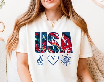Comfort kleuren 4 juli-shirt, patriottische 4 juli VS-t-shirt, Amerika rood-witte en blauwe tie-dye kleding, patriot-shirt unisex