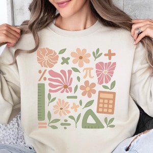 Mattelärartröja, presenter till lärare, uppskattning av matematiklärare, matematik i mellanstadiet, boho blommig lågstadielärare, matteälskare