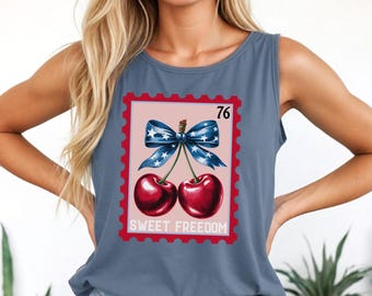 Copy of Comfort Colors 4th of July tank for Women, fourth of July cherry tank, 4th of July tank, Independence day Patriotic America shirt