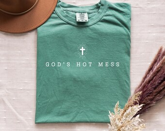 Comfort Colors Christian shirt women, Christian t shirt, faith gift her, Christian humor, God's hot mess, Christian merch, funny Jesus