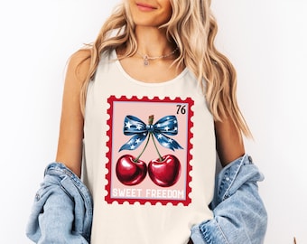 Copy of Comfort Colors 4th of July tank for Women, fourth of July cherry tank, 4th of July tank, Independence day Patriotic America shirt