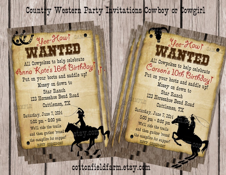 Country Western Cowboy Cowgirl Digital Party Invitation Personalized Digital Sheet C-531