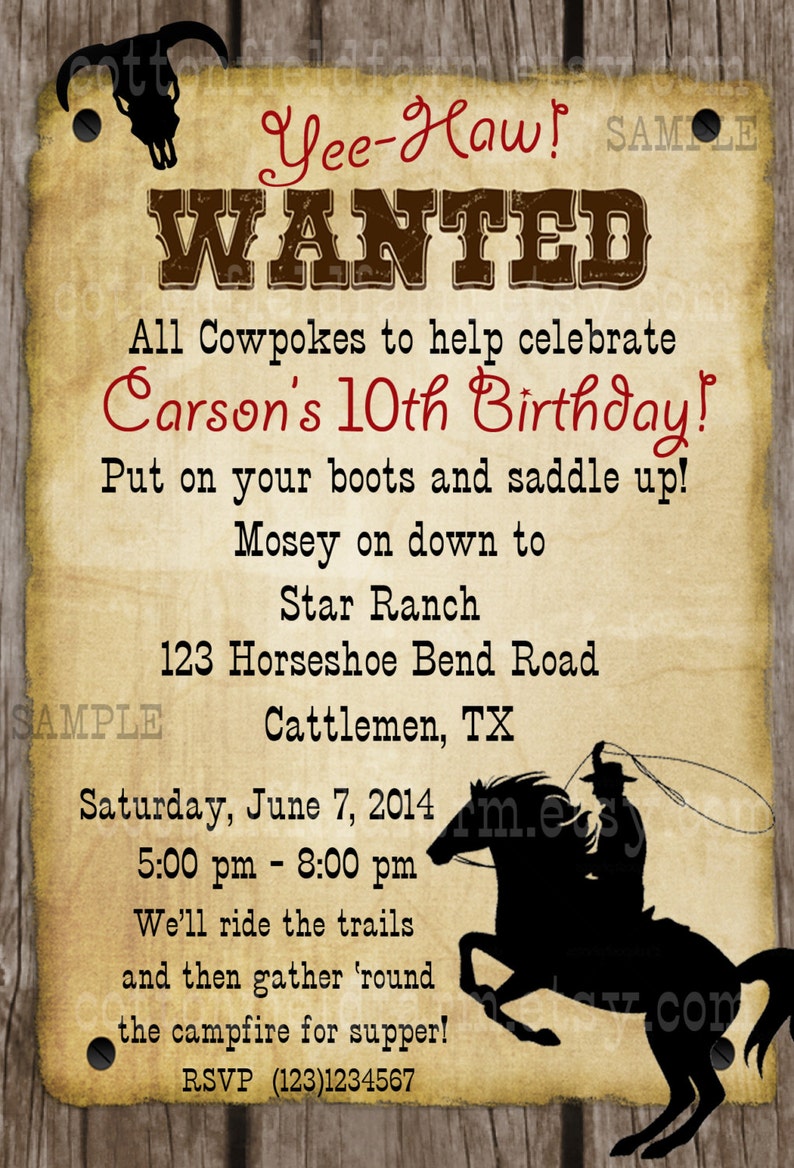 Country Western Cowboy Cowgirl Digital Party Invitation Personalized Digital Sheet C-531