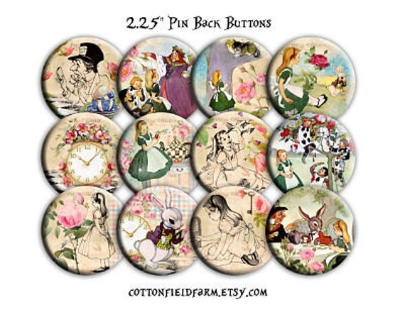 Items Similar To Alice In Wonderland Fantasy Greens 2 25 Inch Party Favors Pin Back Buttons