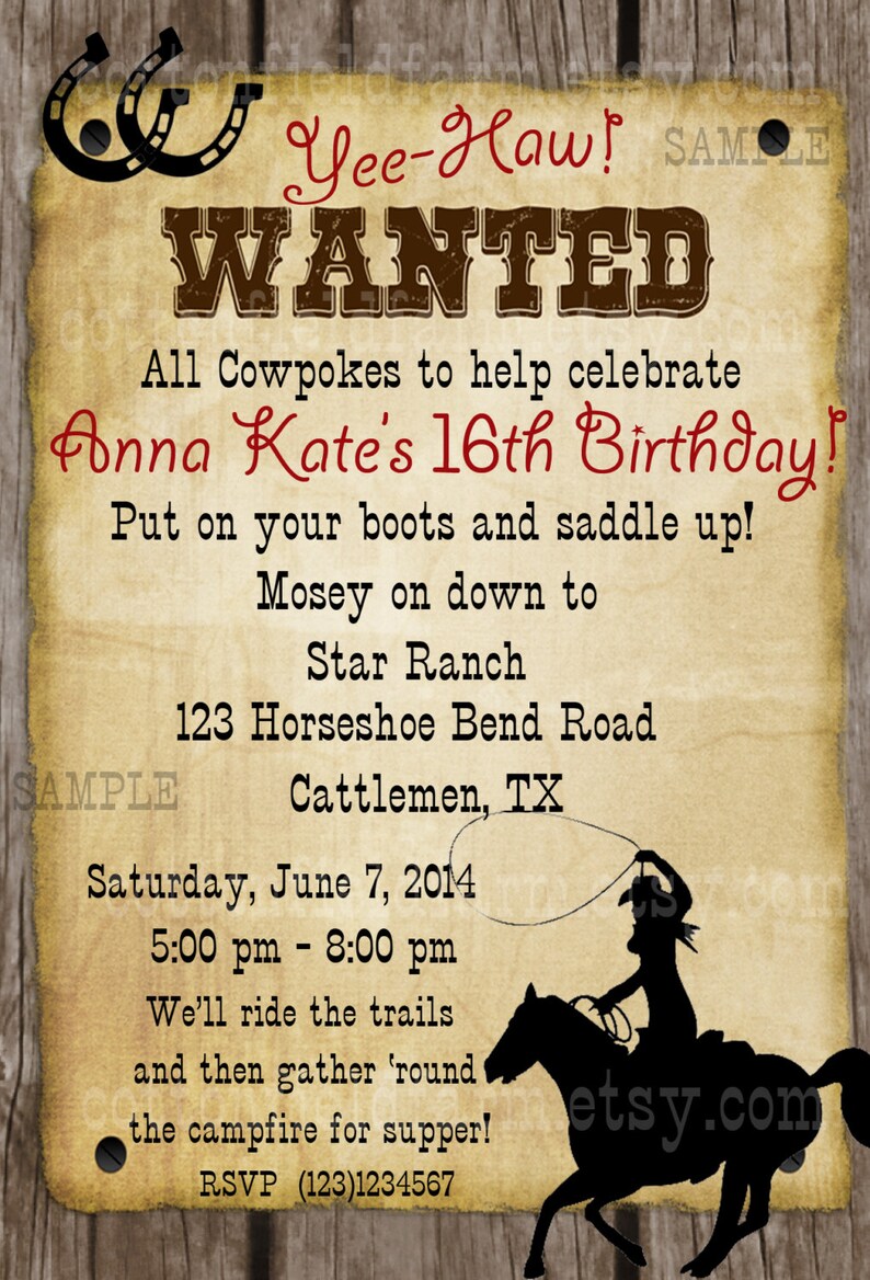 Country Western Cowboy Cowgirl Digital Party Invitation Personalized Digital Sheet C-531