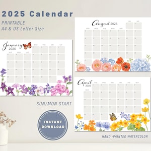 Calendario floral 2025, calendario botánico, calendario imprimible, regalo de Año Nuevo, regalo de Navidad, calendario de flores, calendario tamaño A4 y carta