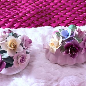 Vintage Pair of Bone China Crown  Staffordshire Handcrafted Porcelain Embossed Floral Bowl Made In England