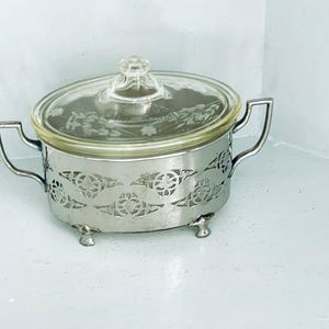 Silver Plated Base Glass Dish with Lid Vintage Serve Ware with Lid