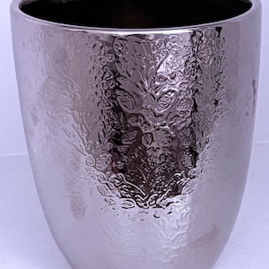 Decorative Vintage  Modern Embossed Design Vase, Centerpiece Home Accent Silver Metal Vase