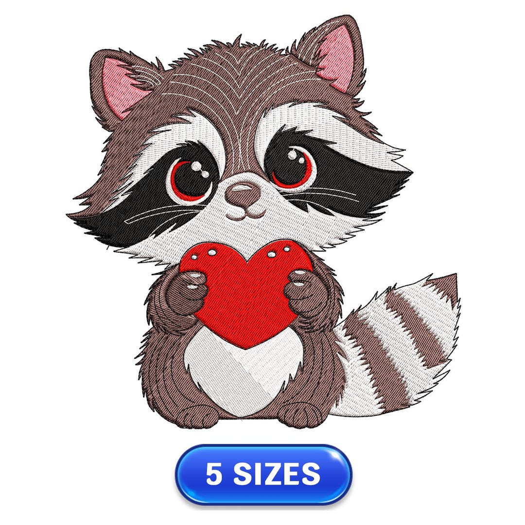 Cute Baby Raccoon | Heart | Valentine's Day | Funny | Embroidery Design ...