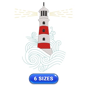 Lighthouse | Nautical | Sea waves | Outline | Seaside | Embroidery design | Machine embroidery scheme | Embroidery file | Instant download