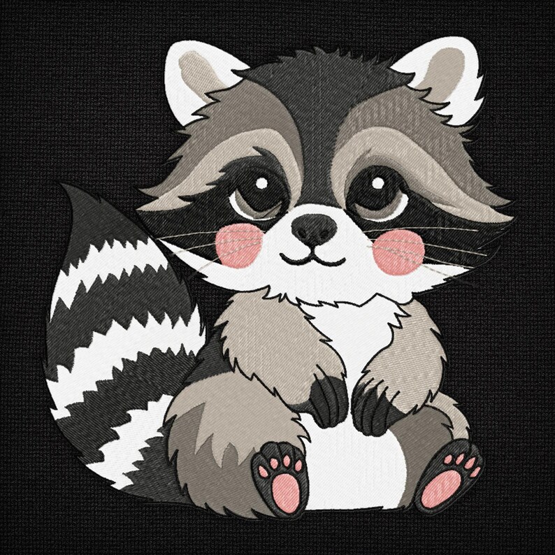Cute Baby Raccoon | Little Fluffy Animal | Funny | Tail | Embroidery ...