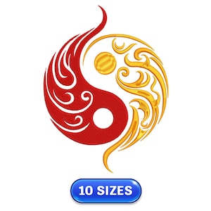 Op de afbeelding: Rood en gouden yin yang symbool met ingewikkelde ontwerpen. Het symbool is een populair motief in de Chinese cultuur en staat voor balans en harmonie.