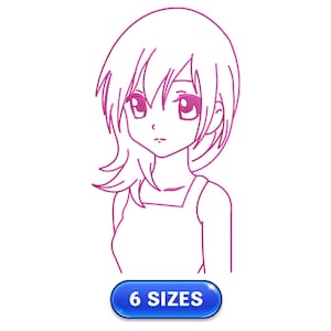 Anime girl | Cartoon character | Outline art | Pretty | Embroidery design | Machine embroidery scheme | Embroidery file | Instant download