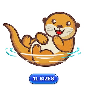 Linda nutria bebé | Animal acuático | Adorable Caricatura | Diseño de bordado | Esquema de bordado a máquina | Archivo de bordado | Descarga instantánea