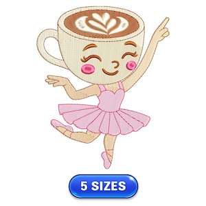 Ballerina Capuchina | Cute | Coffee Cup | Cartoon | Embroidery design | Machine embroidery scheme | Embroidery file | Instant download