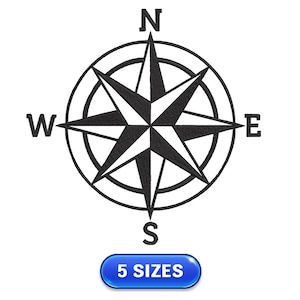 Może przedstawiać: Czarno-biała róża kompasowa z literami N, S, E i W.