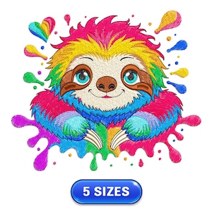 Colorful Sloth | Splash | Heart | Cute animal | Cartoon | Embroidery design | Machine embroidery scheme | Embroidery file | Instant download