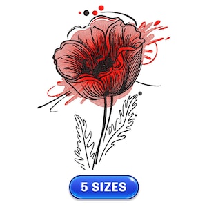 Red Poppy | Floral | Flower | Watercolor | Artistic | Embroidery design | Machine embroidery scheme | Embroidery file | Instant download