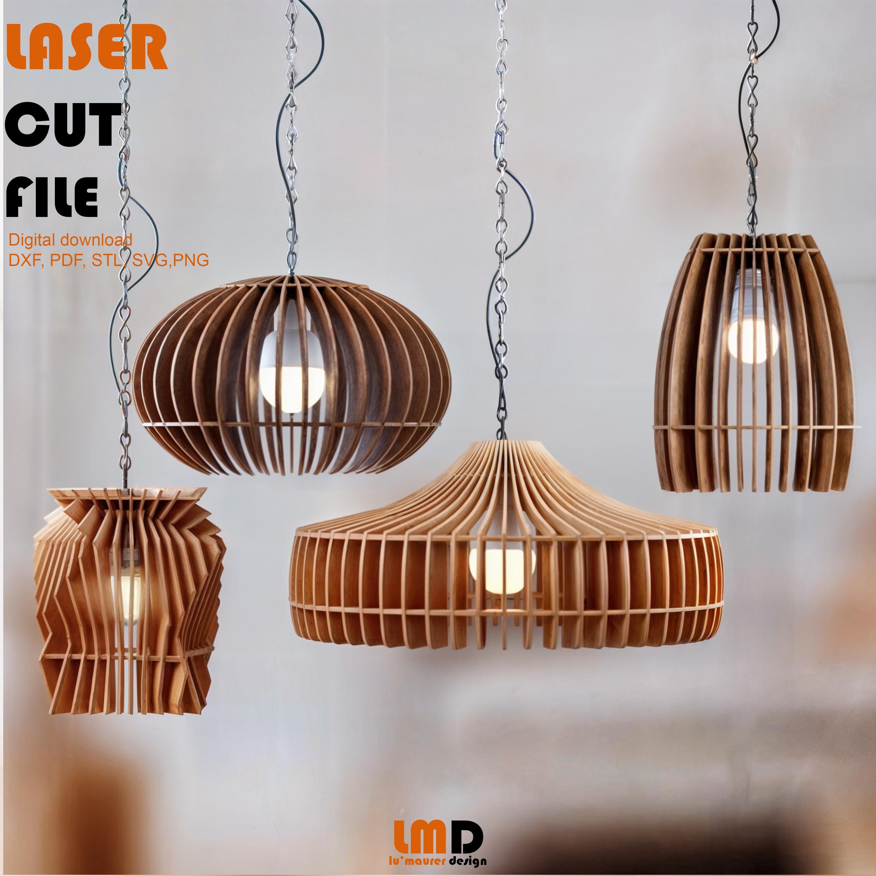 Laser cut lamps 4 pcs wooden lamp light svg,dwg,png