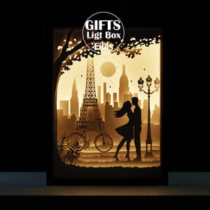 Paris Love Light Box, Layered Paper Cut Night Light