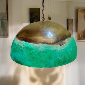 Green Patina Copper Pendant Light | Oxidized Copper Kitchen Island Hanging Fixture | Rustic Ceiling Light for Dining and Living Spaces