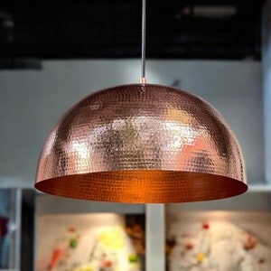 Solid copper dome pendant light - oxidized copper ceiling light fixture for kitchen and dining room - hand-hammered pendant light