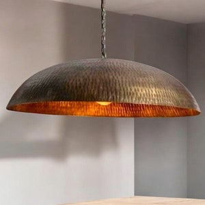 Handmade hammered antique brass dome pendant light - solid brass oxide ceiling lamp with moroccan charm , Island kitchen handmade dome