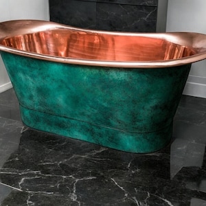 Green copper bathtub , Antique copper bathtub , vintage-inspired brass bathtub , double slipper pedestal tub