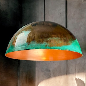 Green patina copper ceiling light - Kitchen island pendant lights - oxidized farmhouse copper dome light - copper patina pendant light