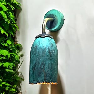 Outdoor copper sconce light - green patina wall pendant light - oxidized copper lights - outdoor sconces
