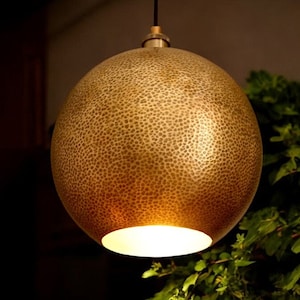 Handcrafted hammered brass ball pendant light - elegant brass dome ceiling light fixture for kitchen island - pendant lighting décor