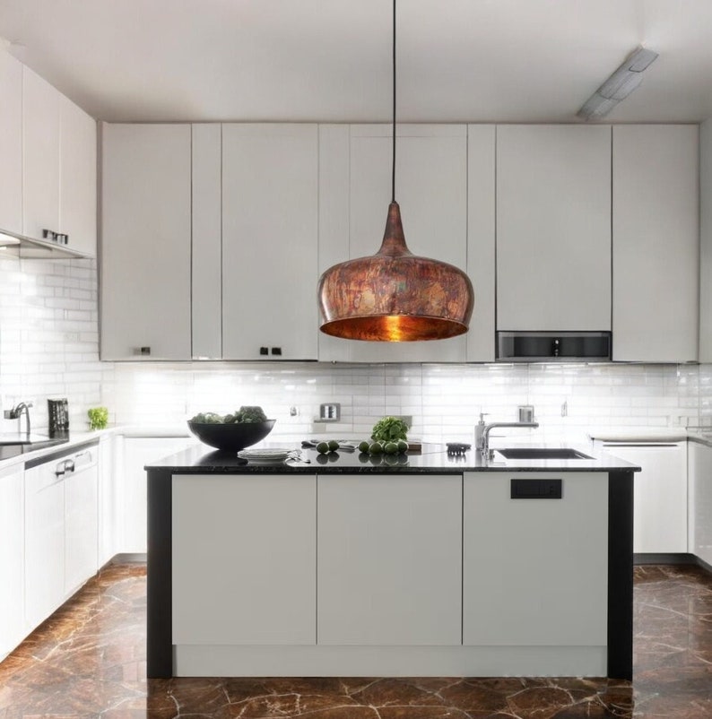 Set of 2 Vintage Patina Copper Pendant Lights | Kitchen Island Dome ...