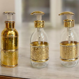 Unlacquered brass soap dispenser - luxury glass liquid pump - vintage bathroom accessory - antique style lotion dispenser