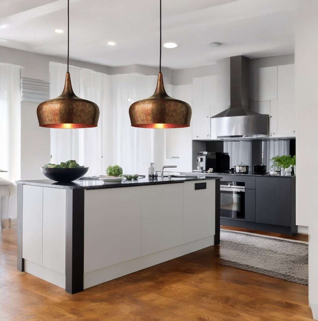 Set of 2 Vintage Patina Copper Pendant Lights | Kitchen Island Dome ...