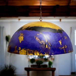 Oxidized farmhouse copper pendant light - kitchen island pendant lights - unique patina copper hanging lampshade - home decor