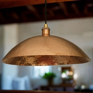 Hammered solid copper dome pendant light - oxidized copper ceiling light fixture for kitchen and dining room