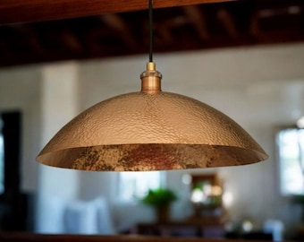 Hammered solid copper dome pendant light - oxidized copper ceiling light fixture for kitchen and dining room