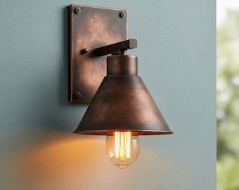 Solid copper outdoor wall sconce in antique finish - handcrafted waterproof porch light - modern Scandinavian exterior wall lighting