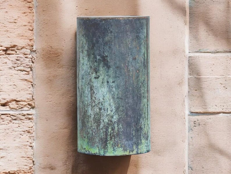 Oxidized Copper Outdoor Wall Sconce With Green Patina - Modern ...